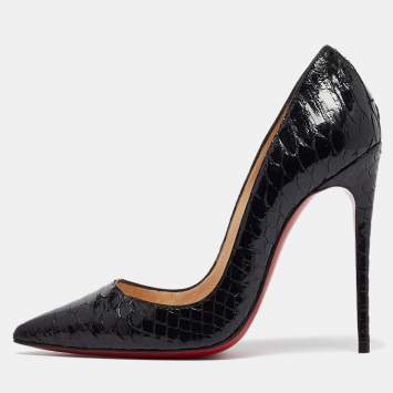 Pre Owned Christian Louboutin Black Python So Kate Pumps Size 34