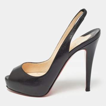 Pre Owned Christian Louboutin Black Leather No Prive Slingback Pumps Size 35
