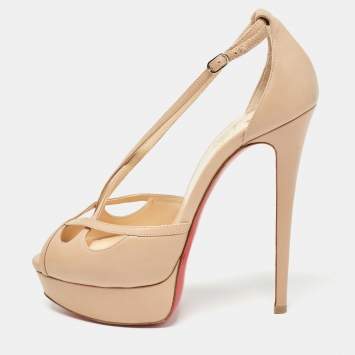 Pre Owned Christian Louboutin Beige Leather Madalena Sandals Size 38