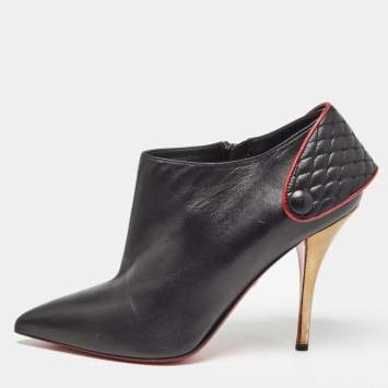 Pre Owned Christian Louboutin Black Leather Huguette Ankle Booties Size 38