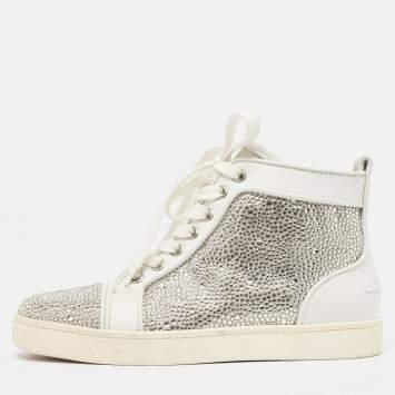 Pre Owned Christian Louboutin White Leather Louis Strass Sneakers Size 35