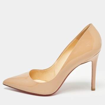 Pre Owned Christian Louboutin Beige Patent Leather Pigalle Pumps Size 36.5
