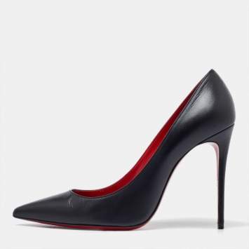 Pre Owned Christian Louboutin Black Leather Pointed Toe Pumps Size 37