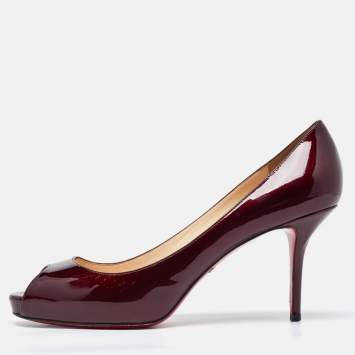 Pre Owned Christian Louboutin Burgundy Patent Leather Lady Claude Peep Toe Pumps Size 41