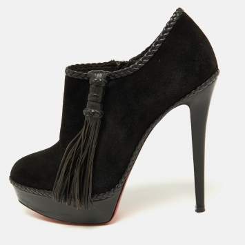 Pre Owned Christian Louboutin Black Suede Sultane Ankle Booties Size 40.5