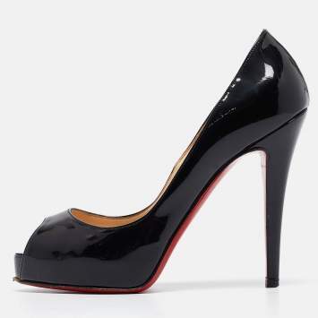Pre Owned Christian Louboutin Black Patent Leather Very Prive Pumps Size 36