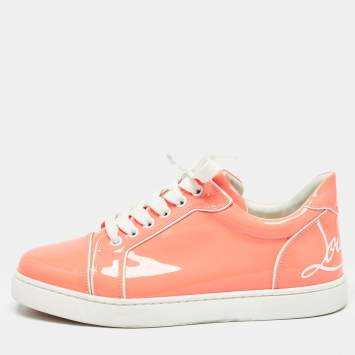 Pre Owned Christian Louboutin Light Orange Patent Leather Louis Junior Low Top Sneakers Size 39