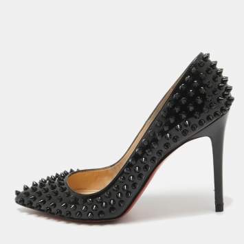 Pre Owned Christian Louboutin Black Patent Leather Pigalle Spikes Pumps Size 38.5
