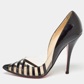 Pre Owned Christian Louboutin Black Patent Leather and PVC Pivichic Pumps Size 35.5
