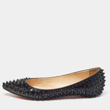 Pre Owned Christian Louboutin Black Patent Leather Pigalle Spike Ballet Flats Size 36.5