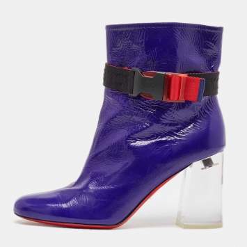 Pre Owned Christian Louboutin Blue Patent Leather Vogue Plexi Telesiege Boots Size 39