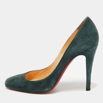 Pre Owned Christian Louboutin Dark Green Suede Particule Pumps Size 38