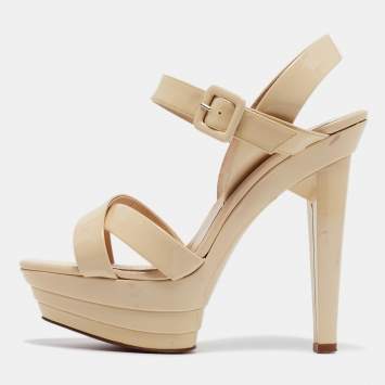 Pre Owned Christian Louboutin Cream Patent Leather Amelissa Sandals Size 38.5