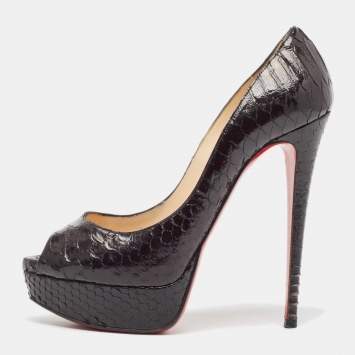 Pre Owned Christian Louboutin Black Python Leather Highness Peep Toe Platform Pumps Size 37.5