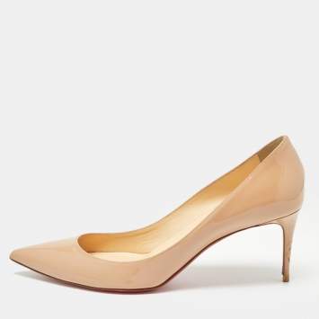 Pre Owned Christian Louboutin Beige Patent Leather Kate Pumps Size 40.5