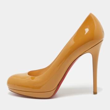Pre Owned Christian Louboutin Beige Patent Leather Neofilo Pumps Size 38.5