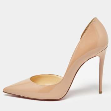 Pre Owned Christian Louboutin Beige Patent Iriza Pumps Size 37.5