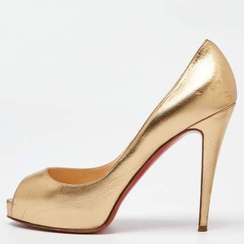 Pre Owned Christian Louboutin Metallic Gold Leather Very Prive Pumps Size 39
