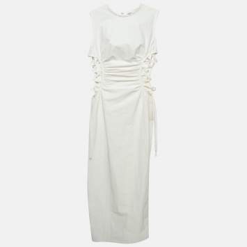 Pre Owned Christopher Esber Off White Ruched Side Laced Shell Dress XS