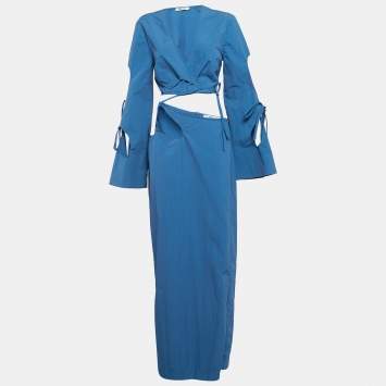 Pre Owned Christopher Esber Blue Nylon Blend Tie-Up Skirt and Top Set M 