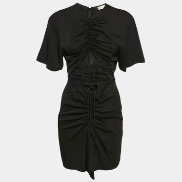 Pre Owned Christopher Esber Black Stretch Crepe Cut-Out Ruche Tie Up Mini Dress S