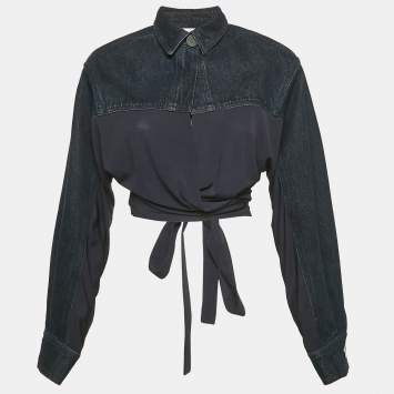 Pre Owned Christopher Esber Navy Blue Sevilla Crop Denim Wrap Top M