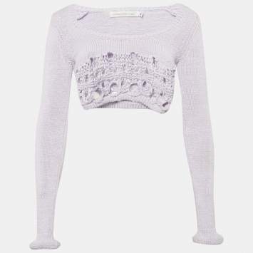 Pre Owned Christopher Esber Lilac Crochet Cotton Long Sleeve Crop Top XS