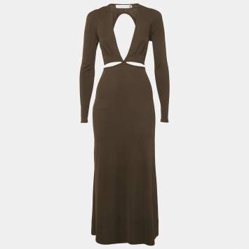 Christopher Esber Brown Rib Knit Cut-Out Midi Dress XS