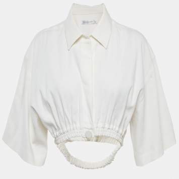 Pre Owned Christopher Esber Ivory Linen Blend Shirt Style Crop Top S