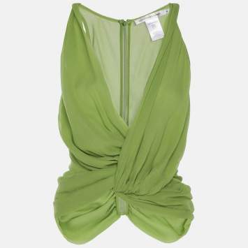 Pre Owned Christopher Esber Green Crepe Twisted Tops S