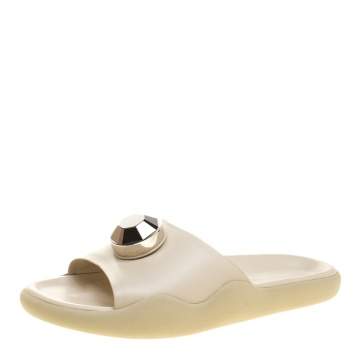Pre Owned Christopher Kane Cream Crystal Embellished Flat Slides Size 37