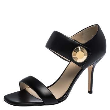 Pre Owned Christopher Kane Black Leather Metal Detail Sandals Size 39