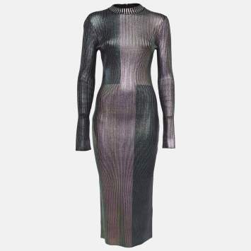 Pre Owned Christopher Kane Multicolor Foil Print Rib Knit Bodycon Dress M