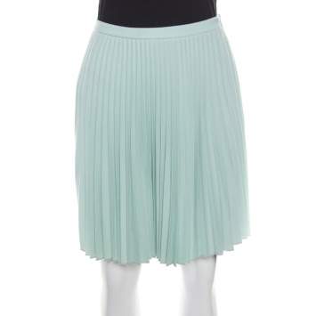 Pre Owned Christopher Kane Mint Green Wool Pleated Mini Skirt S