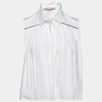 Pre Owned Christopher Kane White Cotton Metal Bar Embellished Sleeveless Shirt M