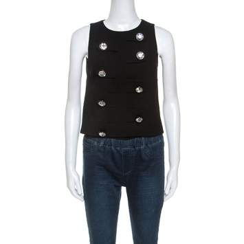 Pre Owned Christopher Kane Black Crepe Large Crystal Detail Sleeveless Top S