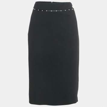 Pre Owned Class by Roberto Cavalli Black Cotton Knit Waist Stud Detail Short Skirt L