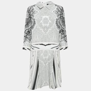 Pre Owned Class by Roberto Cavalli White/Black Printed Crepe Short Dress L