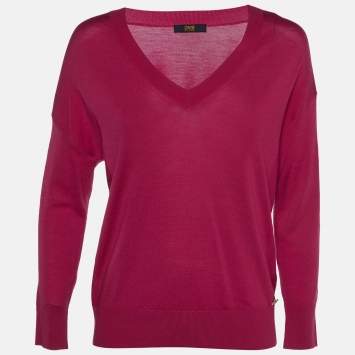 Class by Roberto Cavalli Pink Wool V-Neck Sweater M 