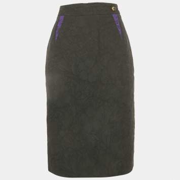 مملوكة مسبقًا Class by Roberto Cavalli Black Floral Jacquard Pencil Skirt L