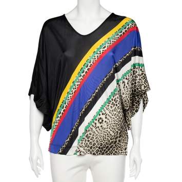 Pre Owned Class by Roberto Cavalli Multicolor Printed Jersey Oversized Top M