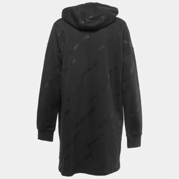 Pre Owned Class by Roberto Cavalli Black Logo Print Cotton Hooded Dress L