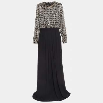 Pre Owned Class by Roberto Cavalli Black Snake Print and Crepe Stampa Cerchi Maxi Dress L