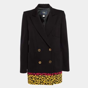 Pre Owned Class by Roberto Cavalli Black Contrast Leopard Print Stretch Crepe Blazer S