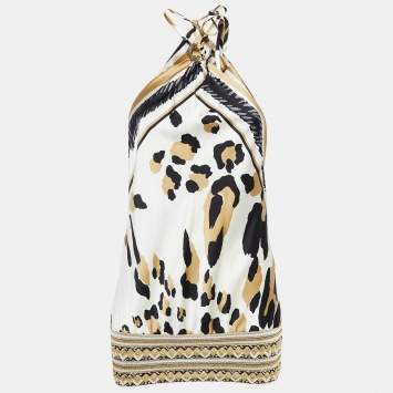 Pre Owned Class by Roberto Cavalli Brown Satin Embellished Halter Neck Top M