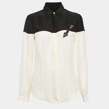 Pre Owned Class by Roberto Cavalli Black/Cream Sateen Silk Embellished Arrow Shirt M