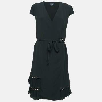Pre Owned Class by Roberto Cavalli Black Crepe Pleated Hem Knee-Length Dress M