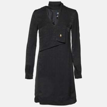 Pre Owned Class by Roberto Cavalli Black Logo Jacquard Crepe Shift Dress S