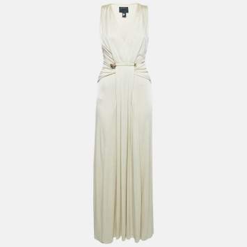 Pre Owned Class by Roberto Cavalli Light Beige Lurex Knit Maxi Dress S