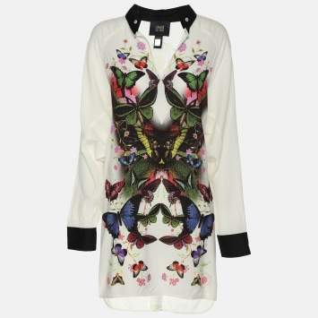 Class by Roberto Cavalli White Floral Print Viscose Long Sleeve Tunic M